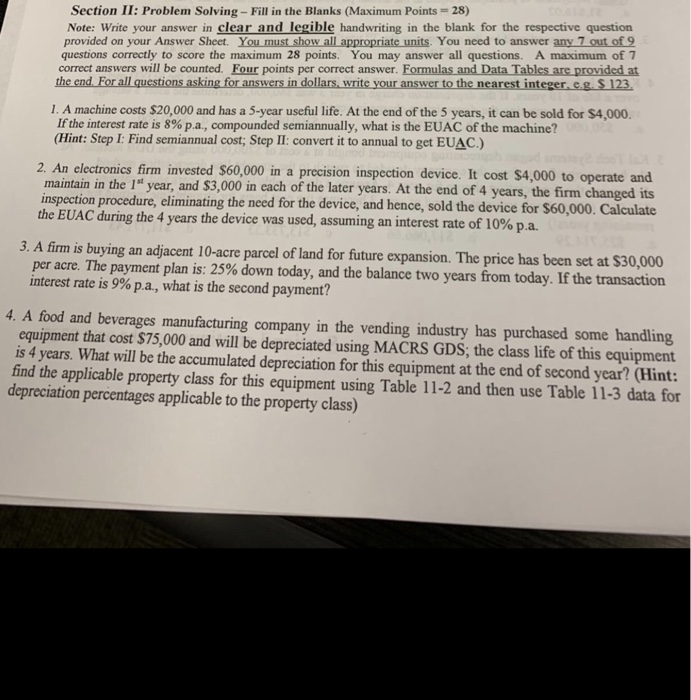  Section 11: Problem Solving-Fill in the Blanks (Maximum Points = 28)