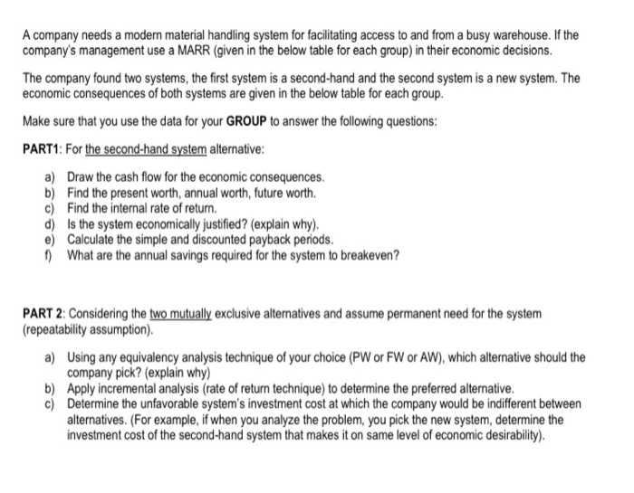  A company needs a modern material handling system for facilitating access