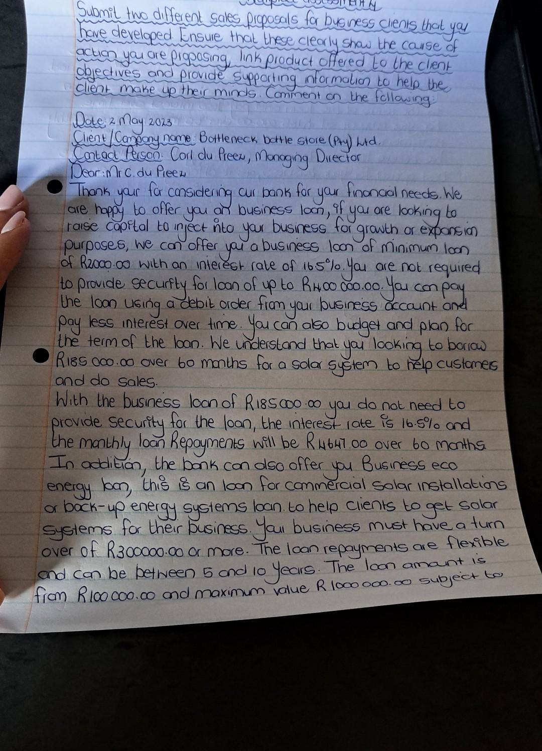  How you presented the features, advantages and benefits; Submit two different