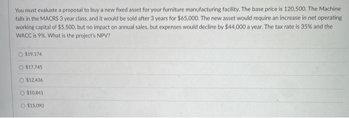 for your furniture manufacturing facility. The base price is 120,500. The Machine