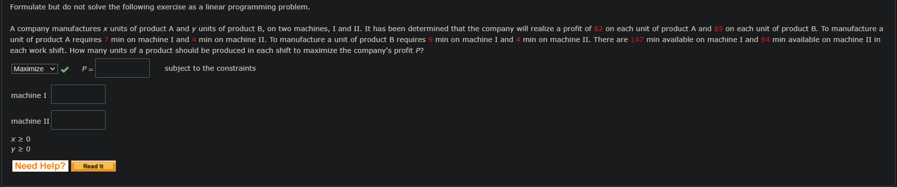  Formulate but do not solve the following exercise as a linear