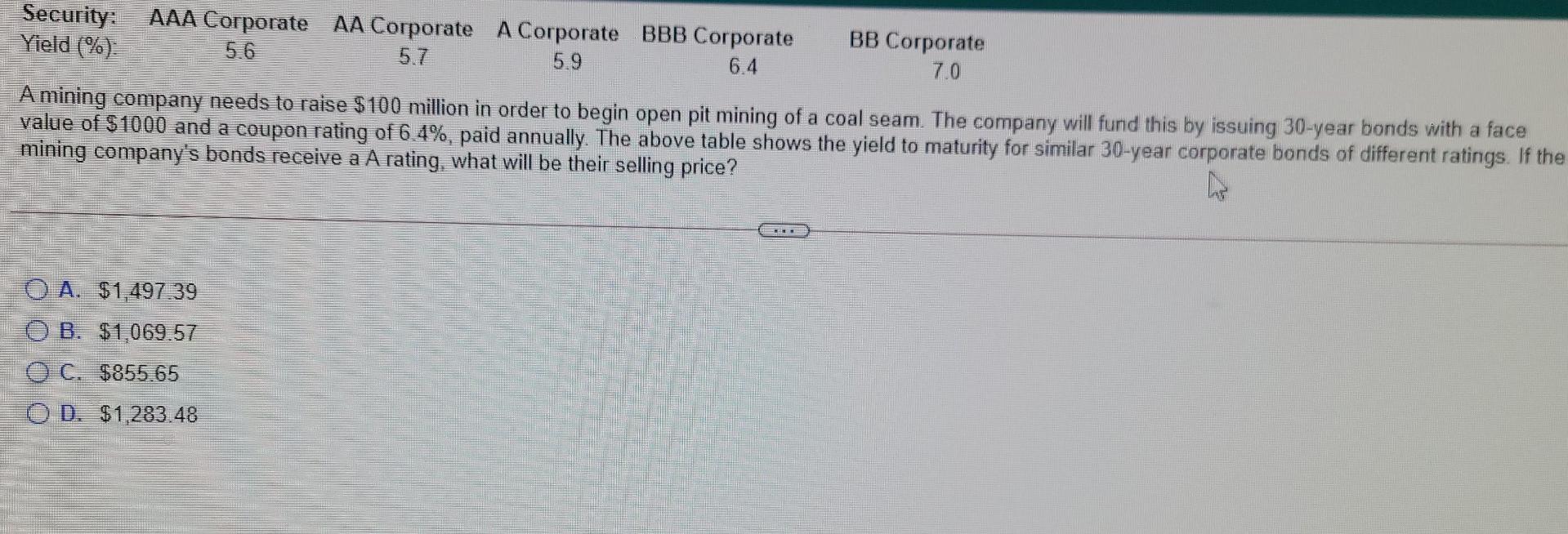 Security: Yield (%): AAA Corporate AA Corporate A Corporate BBB Corporate