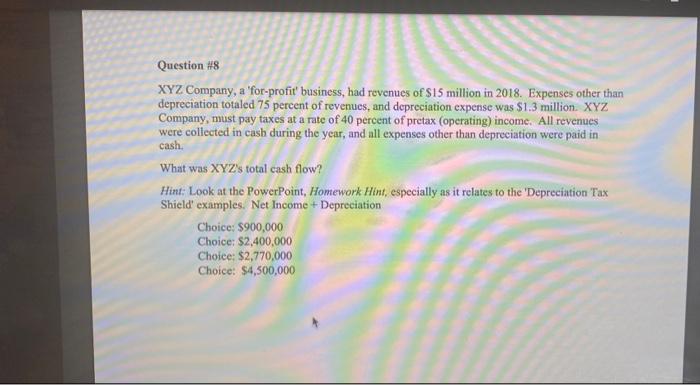 HW Question #7 XYZ Company, a 'for-profit' business, had revenues of $15
