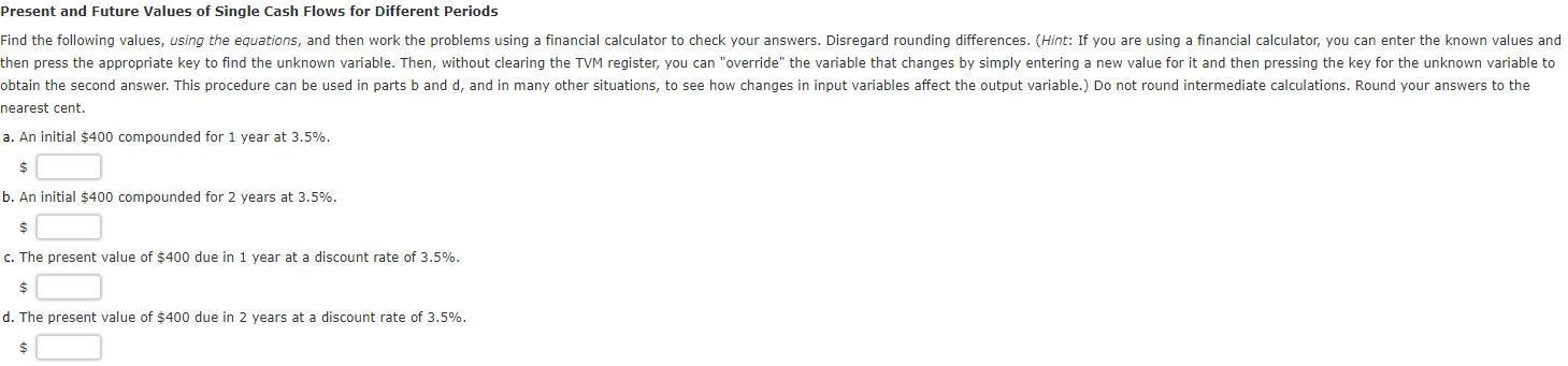 undefined Present and Future Values of Single Cash Flows for Different Periods