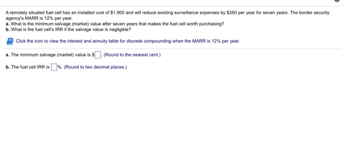  Solve A remotely situated fuel cell has an installed cost of