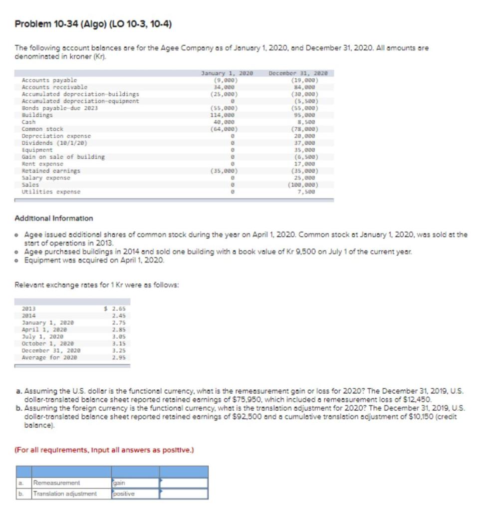 Problem 10-34 (algo) Problem 10-34 (Algo) (LO 10-3, 10-4) The following account