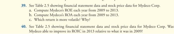 39. See Table 2.5 showing financial statement data and stock price