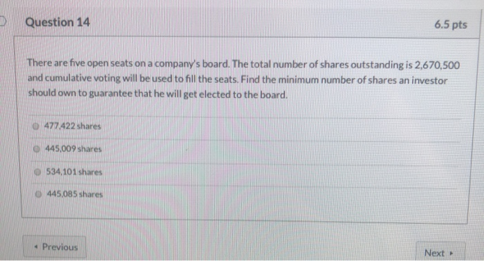  Question 14 6.5 pts There are five open seats on a