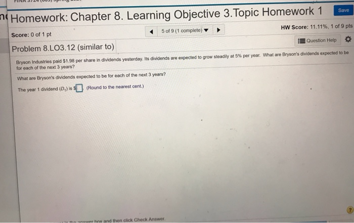  ni Homework: Chapter 8. Learning Objective 3. Topic Homework 1 save
