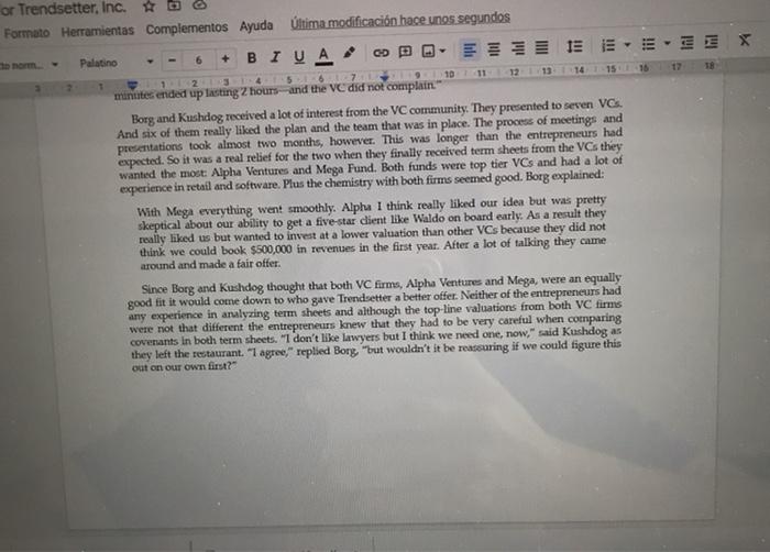 focus on the following: 1. Valuation: Compare pre and post money valuations