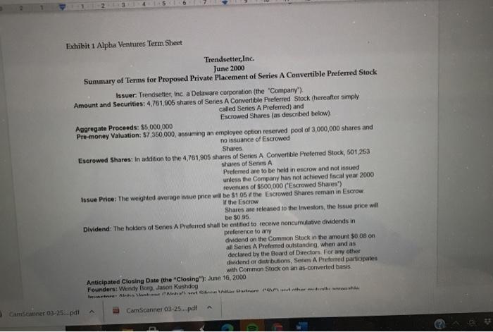 of the company taking into account the option pools. Which term sheet