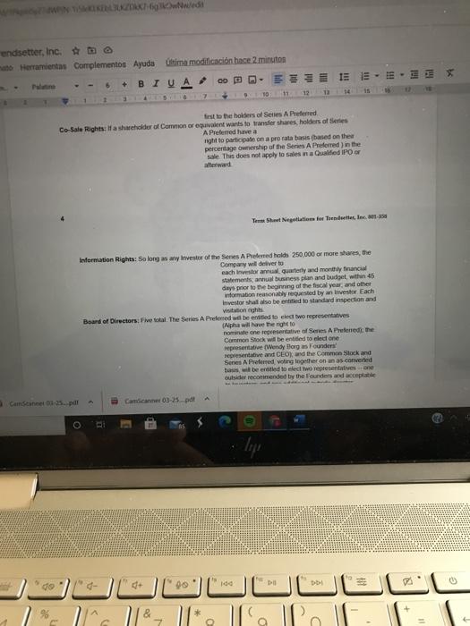 the payout to entrepreneurs differ between the two term sheets in the
