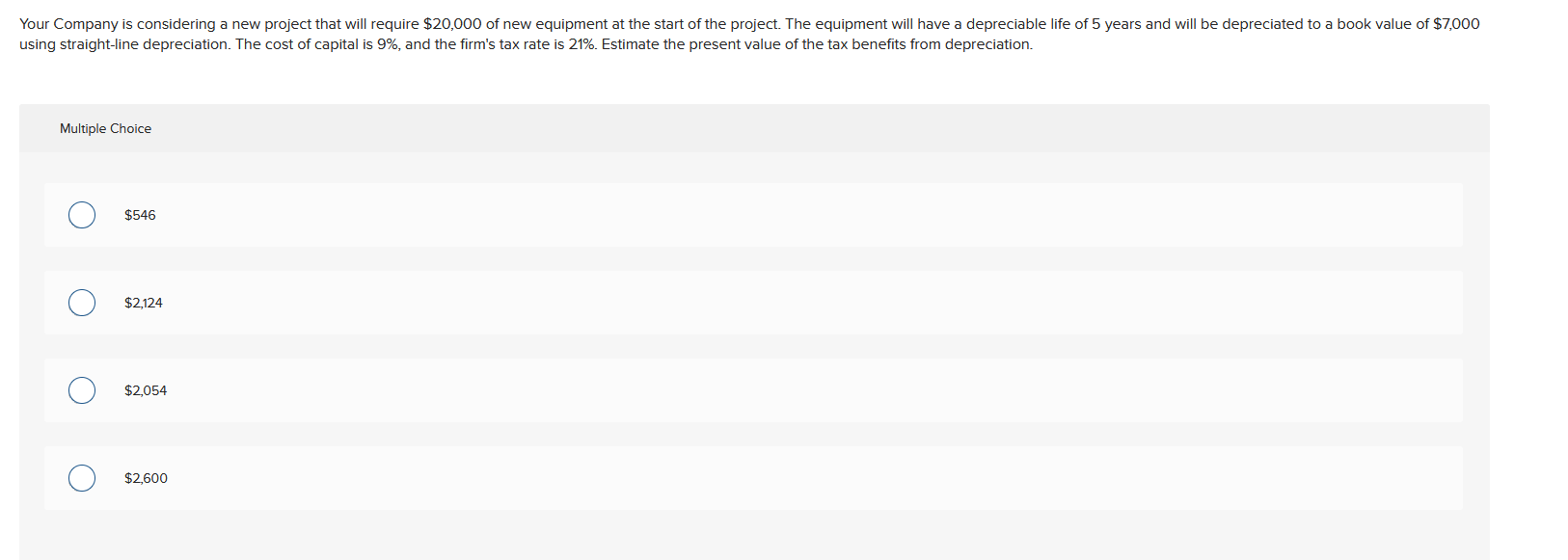  Your Company is considering a new project that will require $20,000