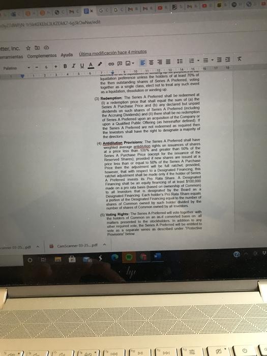 terms (5 points) iv. Anti-dilution: Calculate the following numerical example based on