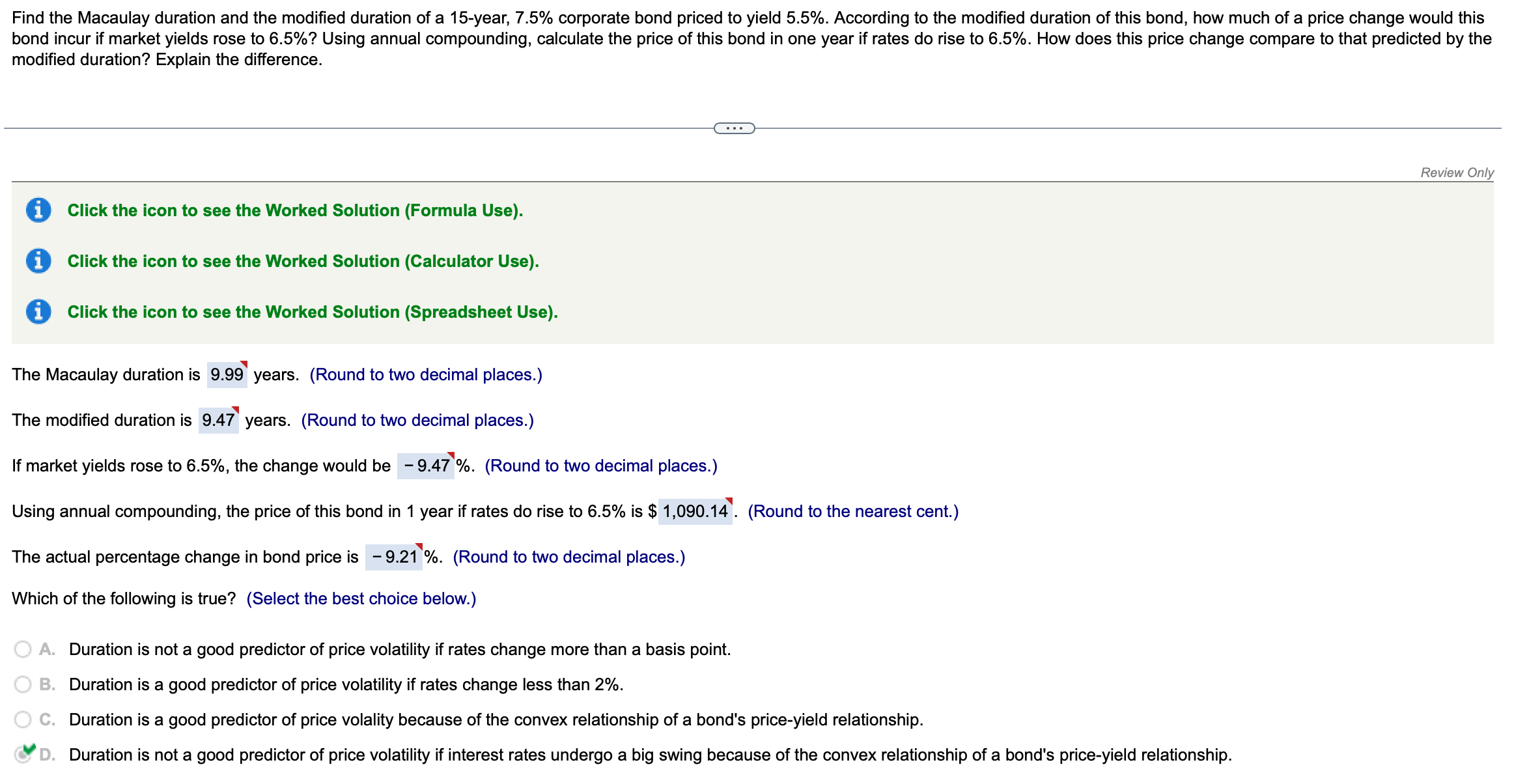  modified duration? Explain the difference. Review Only Click the icon to