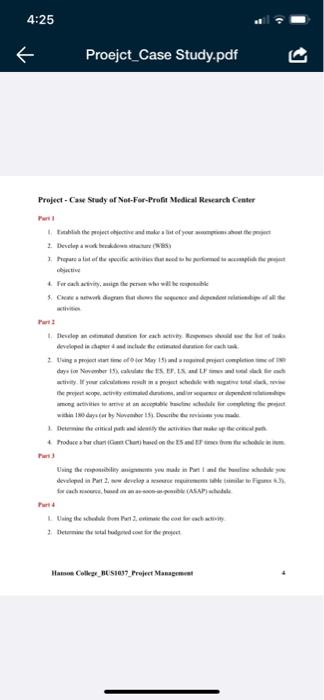 of tasks developed in chapter 4 and include the estimated duration for