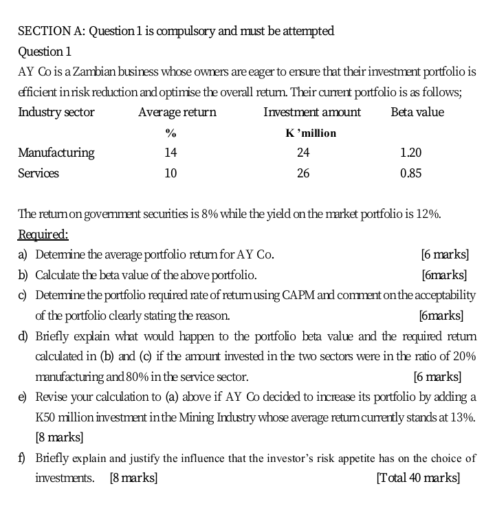 SECTION A: Question 1 is compulsory and must be attempted Question