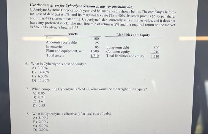  Use the data given for C berdyne Systems to answer questions