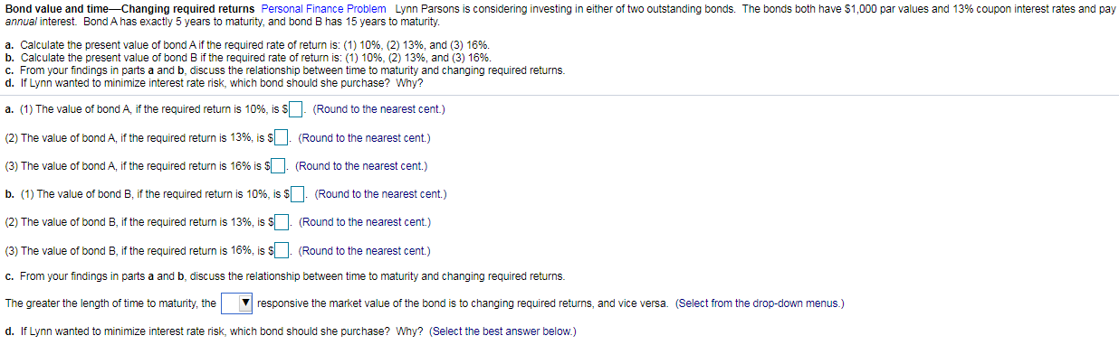 Bond value and timeChanging required returns Personal Finance Problem Lynn Parsons