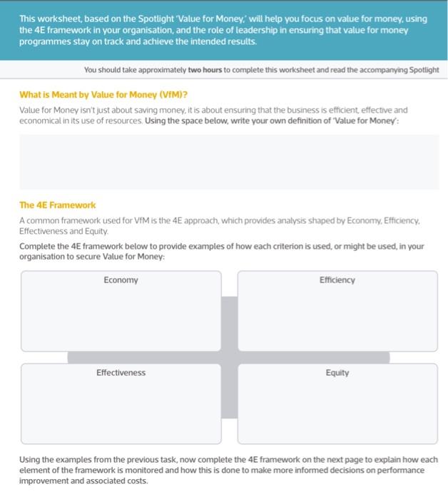  This worksheet, based on the Spotlight 'Value for money will help