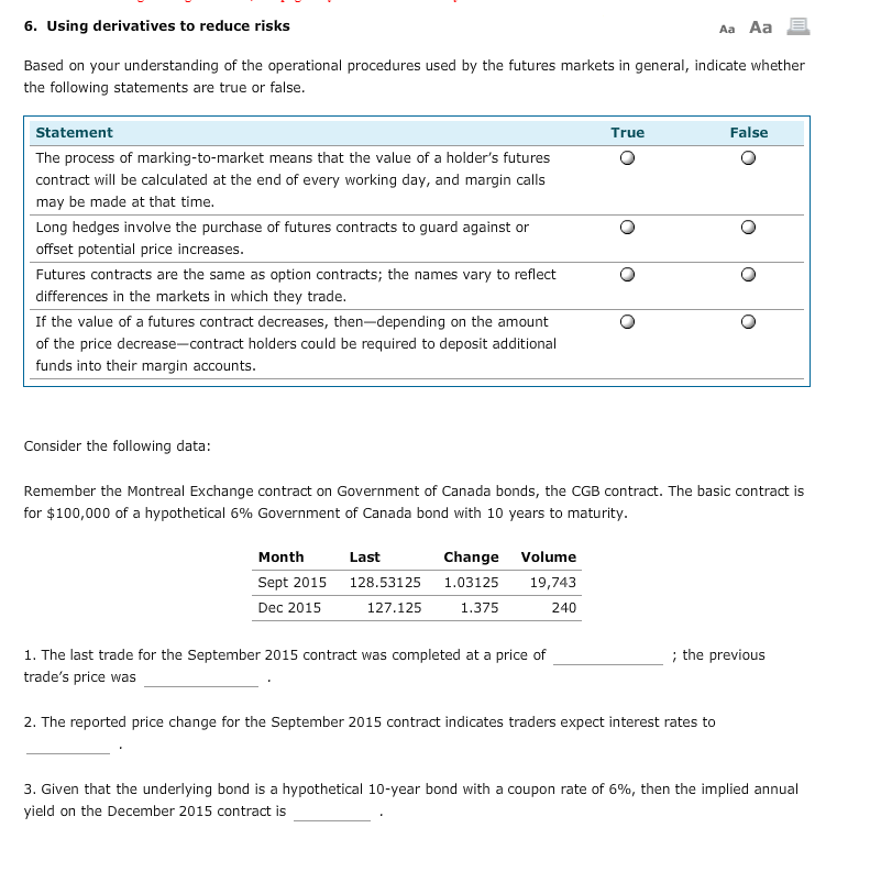  6. Using derivatives to reduce risks Aa Aa E Based on