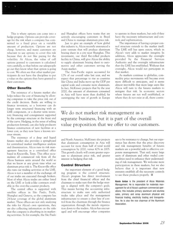 the way Alcoa sells aluminum to its customers. Outline some of the