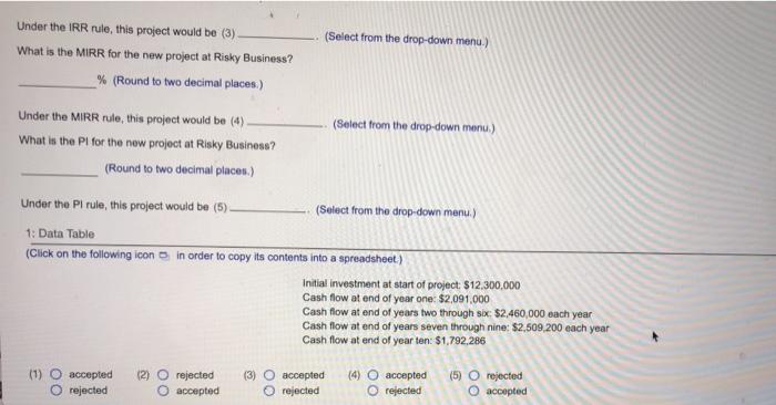 with the following estimated cash flow Risky Business wants to know the