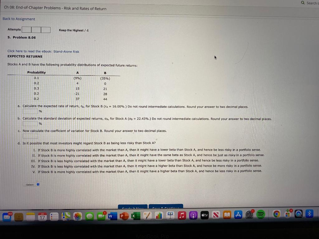  Q Search Ch 08: End-of-Chapter Problems - Risk and Rates of