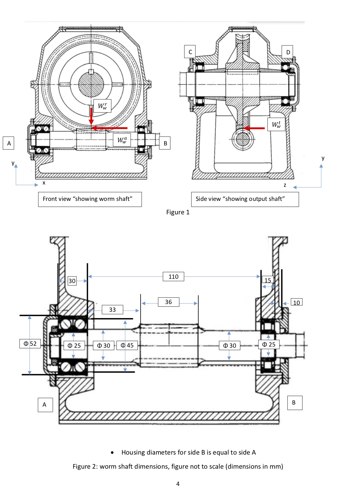 supporting the worm shaft to two identical tapered roller bearings; without changing