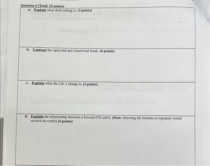  a. Explain what short selling is. (3 points) b. Contrast the