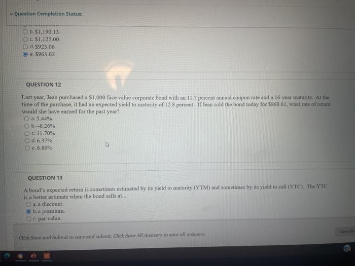  please answer questions 12 and 4 Question Completion Status: b. $1.190.13