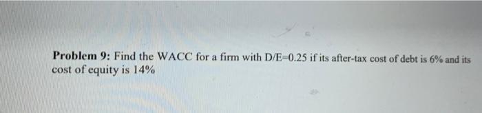 derailed solution please Problem 9: Find the WACC for a firm with