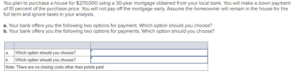 You plan to purchase a house for $270,000 using a 30-year