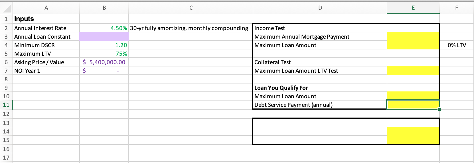  A B D E F 1 Inputs 2 Annual Interest Rate