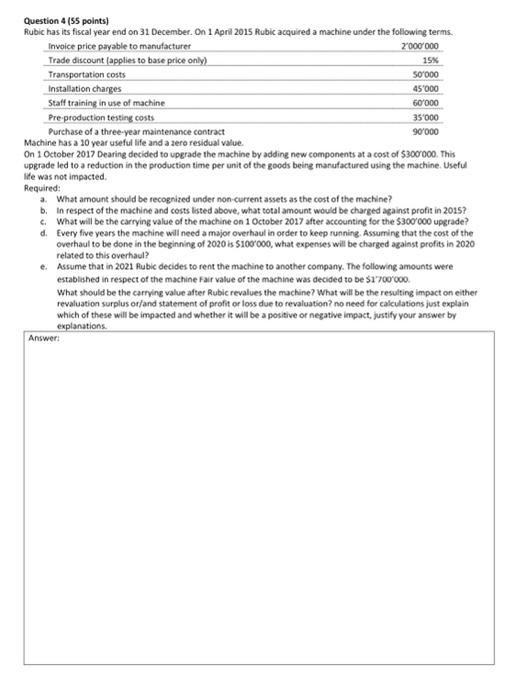  Question 4 (55 points) Rubic has its fiscal year end on