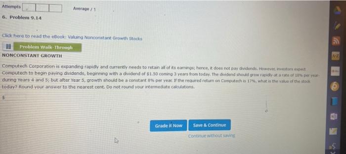  Attempts Average 1 6. Problem 9.14 Click here to read the
