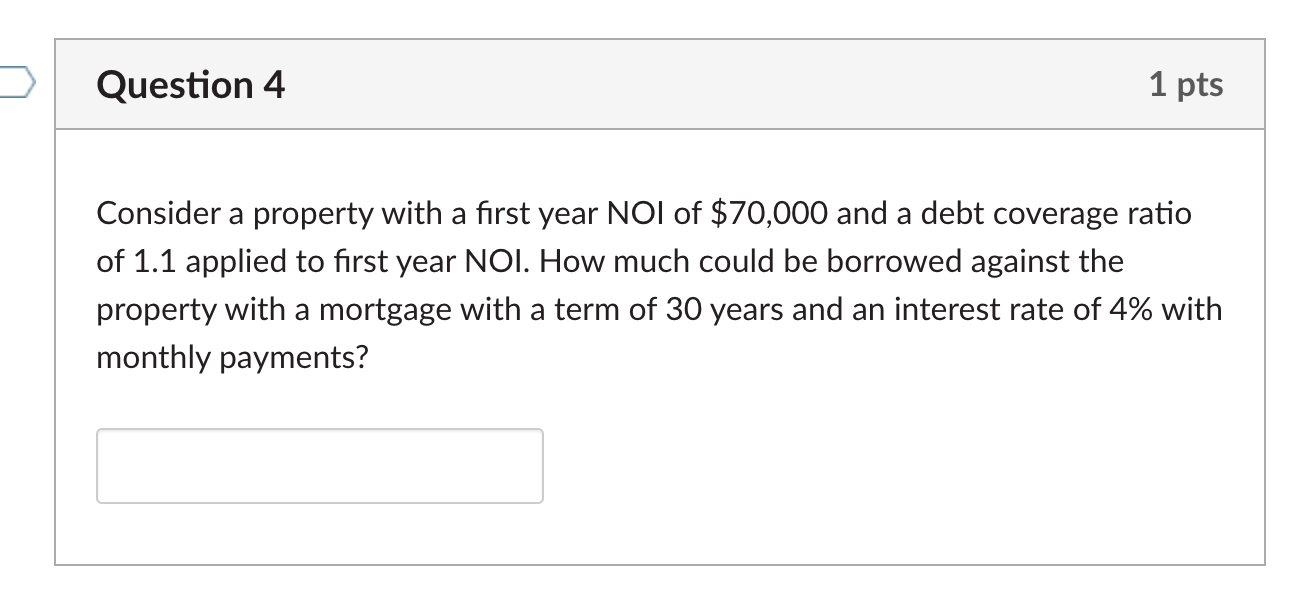 Question 4 1 pts Consider a property with a first year