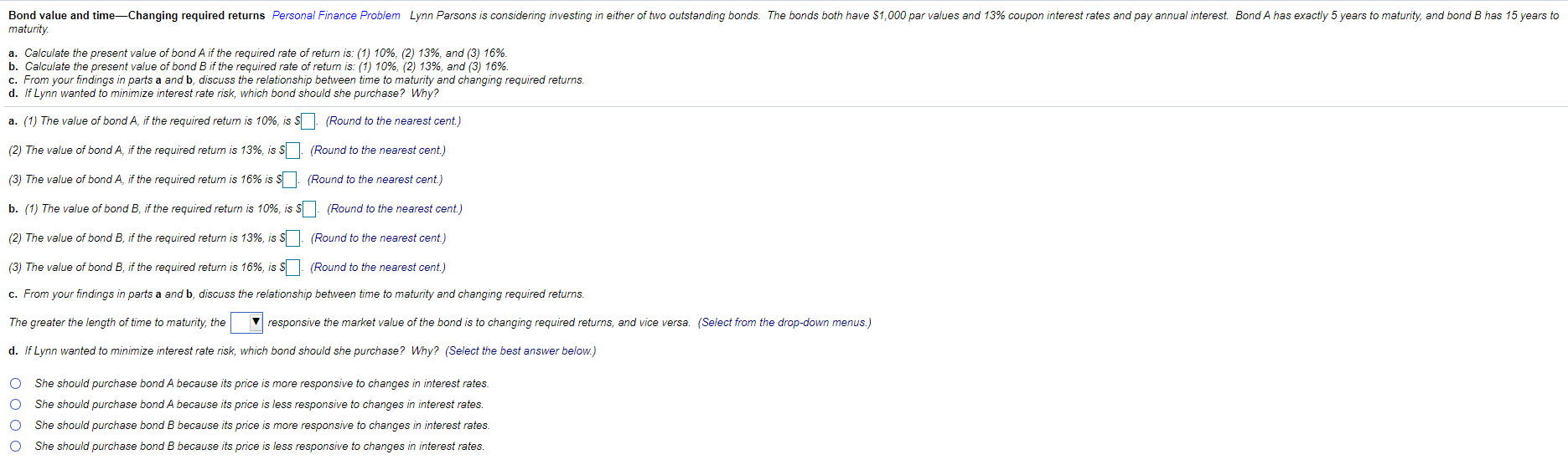  Bond value and time-Changing required returns Personal Finance Problem Lynn Parsons