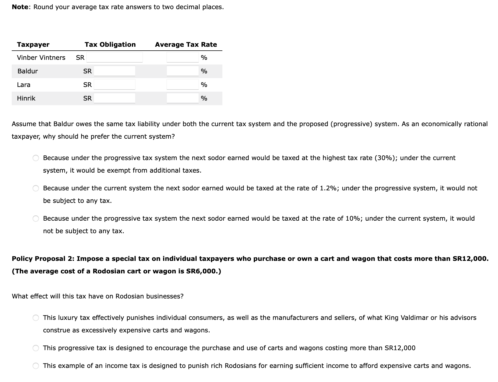 system that would tax business and individuals, using thes schedules: Given these