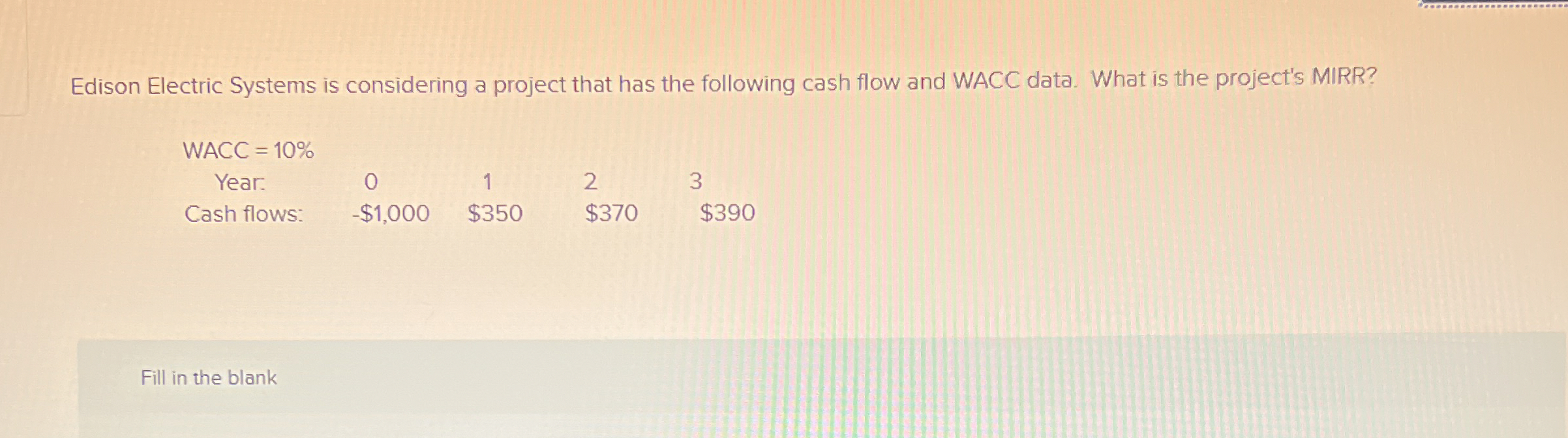  Edison Electric Systems is considering a project that has the following