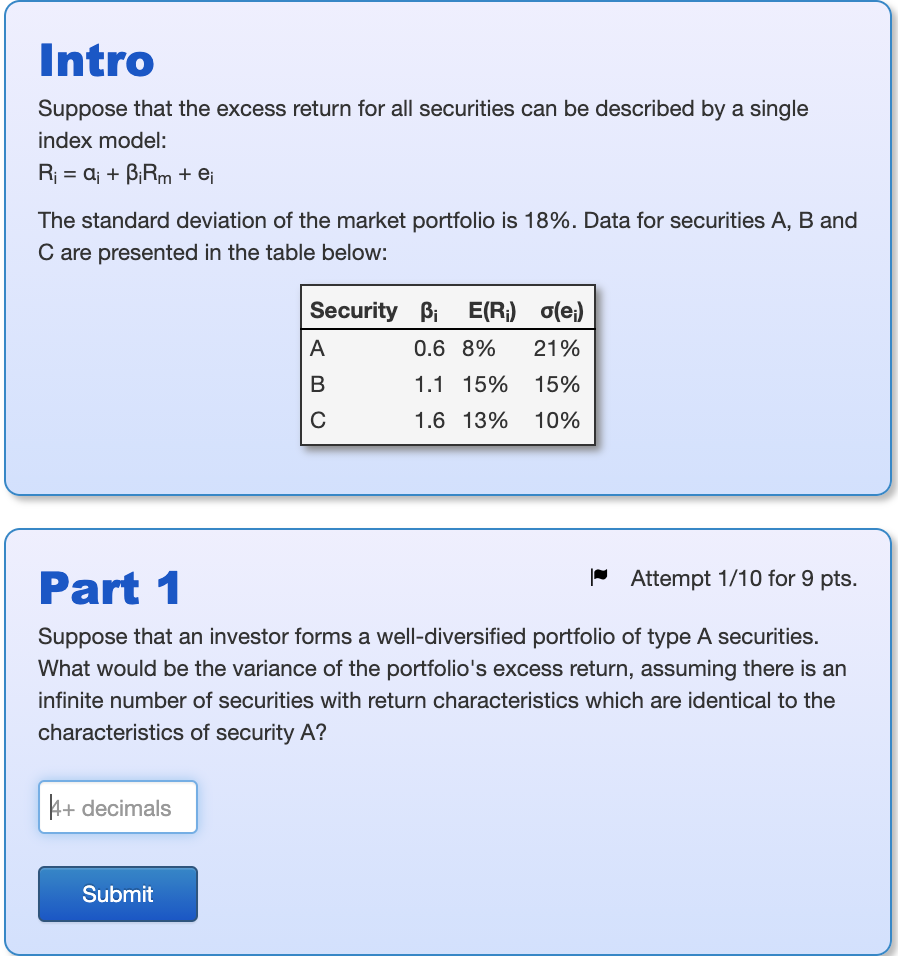 Intro Suppose that the excess return for all securities can be