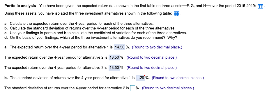  Portfolio analysis You have been given the expected return data shown