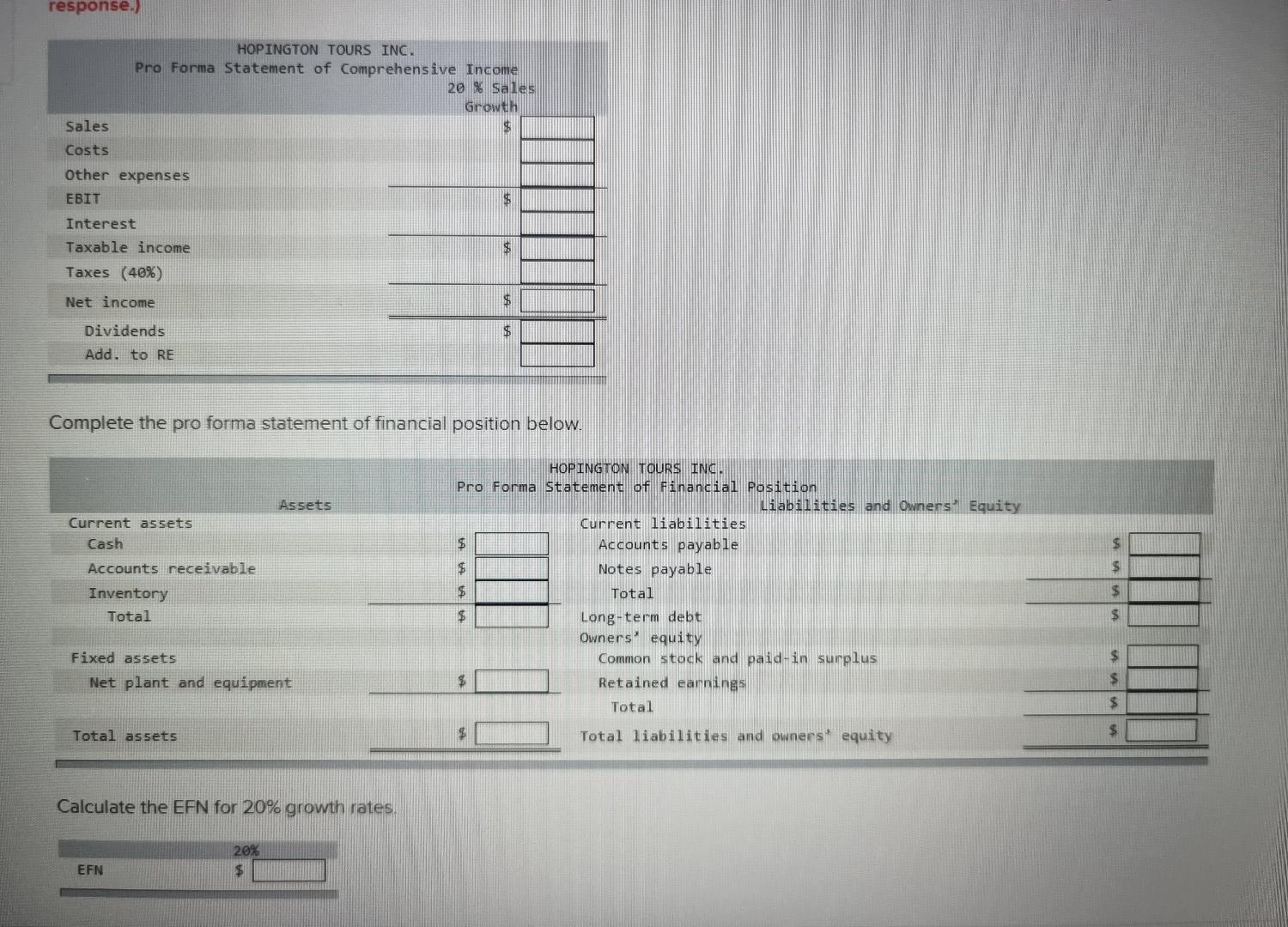 The most recent financial statements for Hopington Tours Inc. follow. Sales for