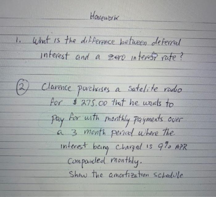  please show work Hanework 1. What is the difference between deferred