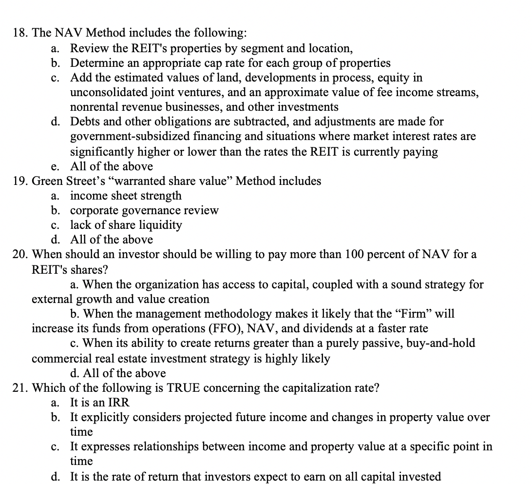 18. The NAV Method includes the following: a. Review the REIT's