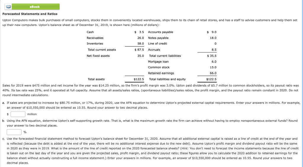 eBook Forecasted Statements and Ratios Upton Computers makes bulk purchases of