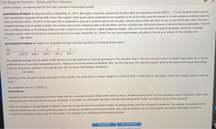  h 09: Blueprint Problems - Stocks and Their Valuation second problem,