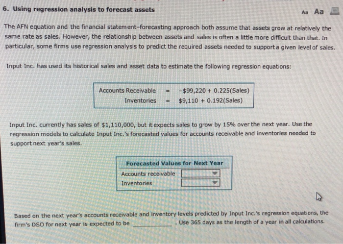  6. Using regression analysis to forecast assets The AFN equation and