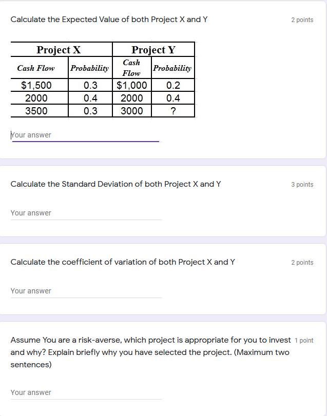 Please answer will rate thanks in advance Calculate the Expected Value