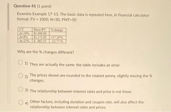  Examine Example 17-13. The basic data is repeated here, in financial